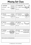Students find missing answers, totals, numerators, and denominators in eight fraction-of-a-set problems.