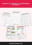 Free fractions on a number line worksheets for grade 3 pdf pack