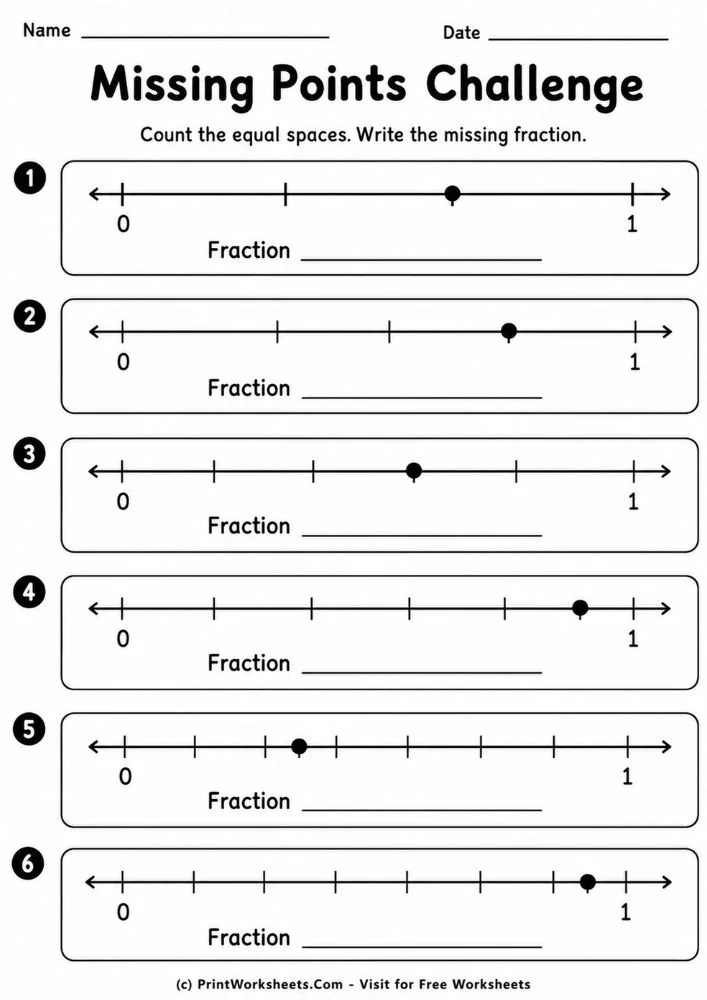 Missing Fraction Points Challenge Missing points challenge fraction worksheets
