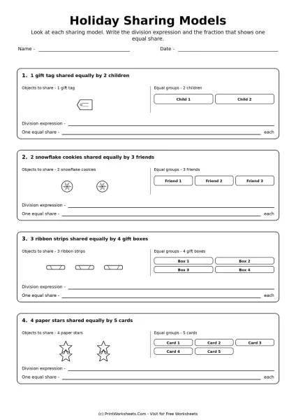Interpret Fractions as Division Worksheets for Grade 5