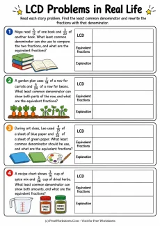 Fractions Worksheet - Least Common Denominator Worksheets for Grade 5 | Free Printable