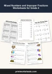 Free mixed numbers and improper fractions worksheets for Grade 4