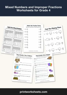 Fractions Worksheet - Mixed Numbers and Improper Fractions Worksheets for Grade 4 | Free Printable