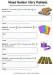 Mixed number and improper fraction story problems worksheet for Grade 4
