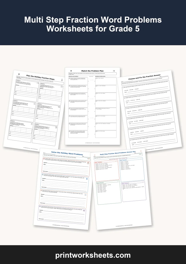 multi step fraction word problems worksheets for grade 5