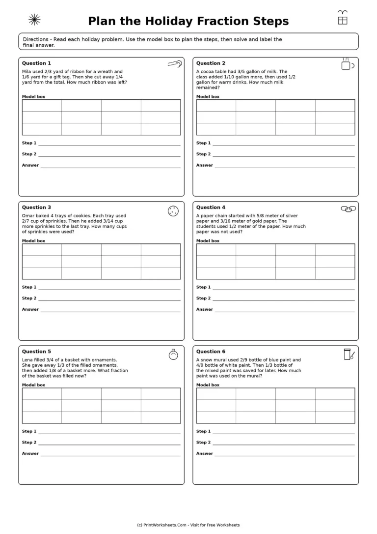 Multi Step Fraction Word Problems Worksheets for Grade 5 - Worksheet Image