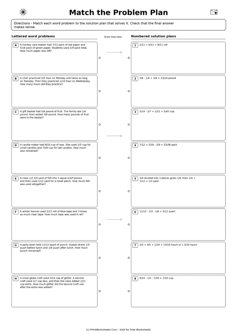 Multi Step Fraction Word Problems Worksheets for Grade 5 - Worksheet Image
