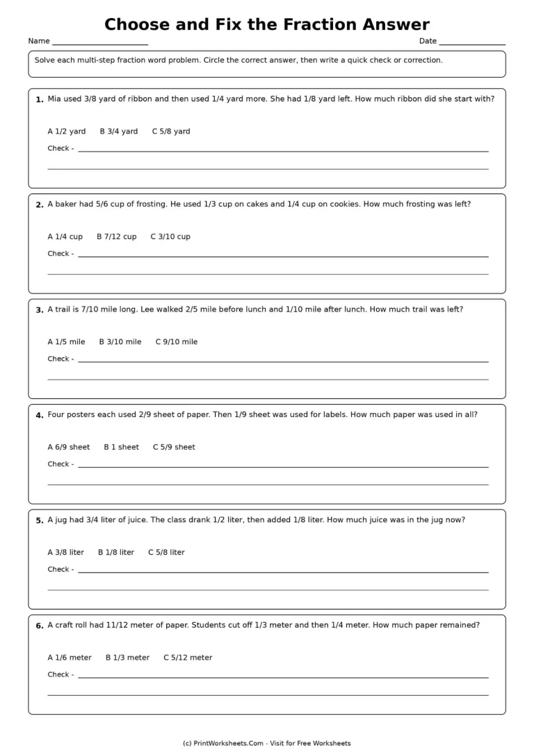 Choose and check multi-step fraction answers