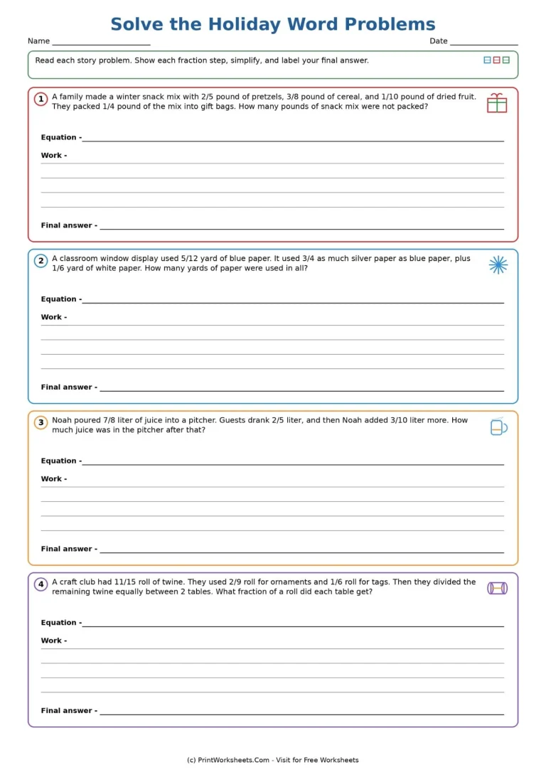 multi step fraction word problems worksheets for grade 5