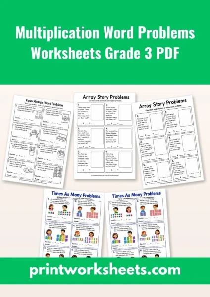 Multiplication Word Problems Worksheets Grade 3 PDF