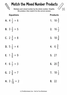 Fractions Worksheet - Mixed Number Times Whole Number Practice for Grade 5 | Free Printable