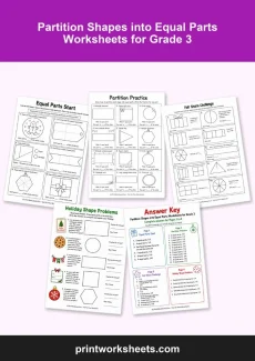Fractions Worksheet - Partition Shapes into Equal Parts Worksheets for Grade 3 | Free Printable