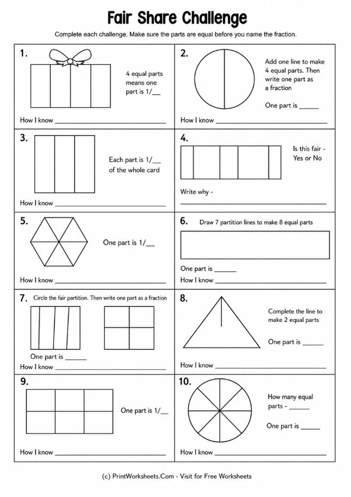 Fair share challenges for checking equal shape partitions