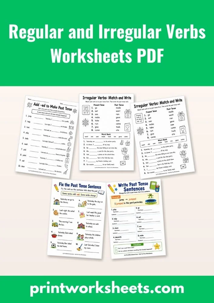 English Language Arts Worksheet - Regular and Irregular Verbs Worksheets PDF for 2nd Grade | Free Printable
