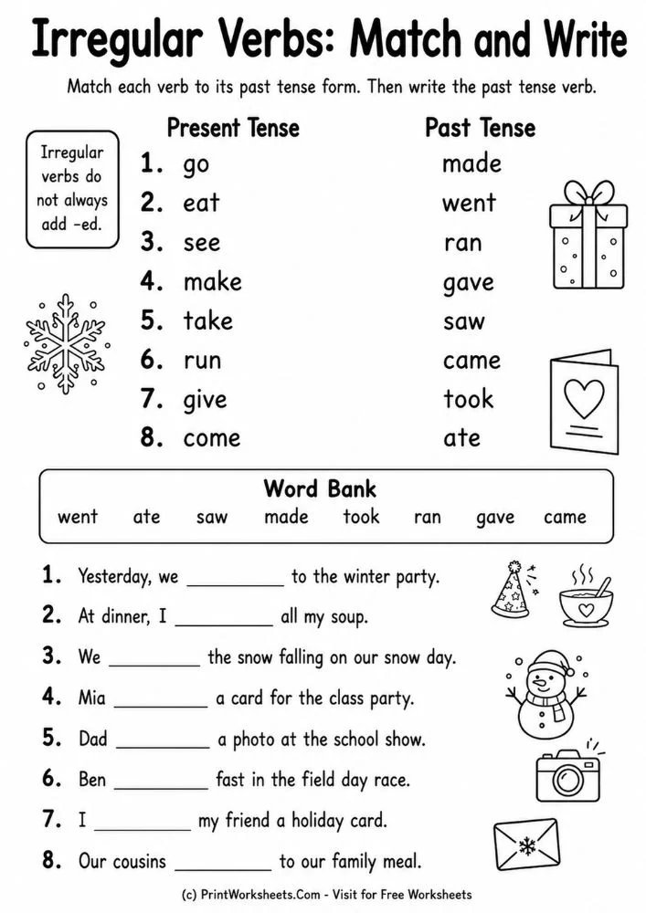 Free irregular past tense verbs worksheets 2nd grade