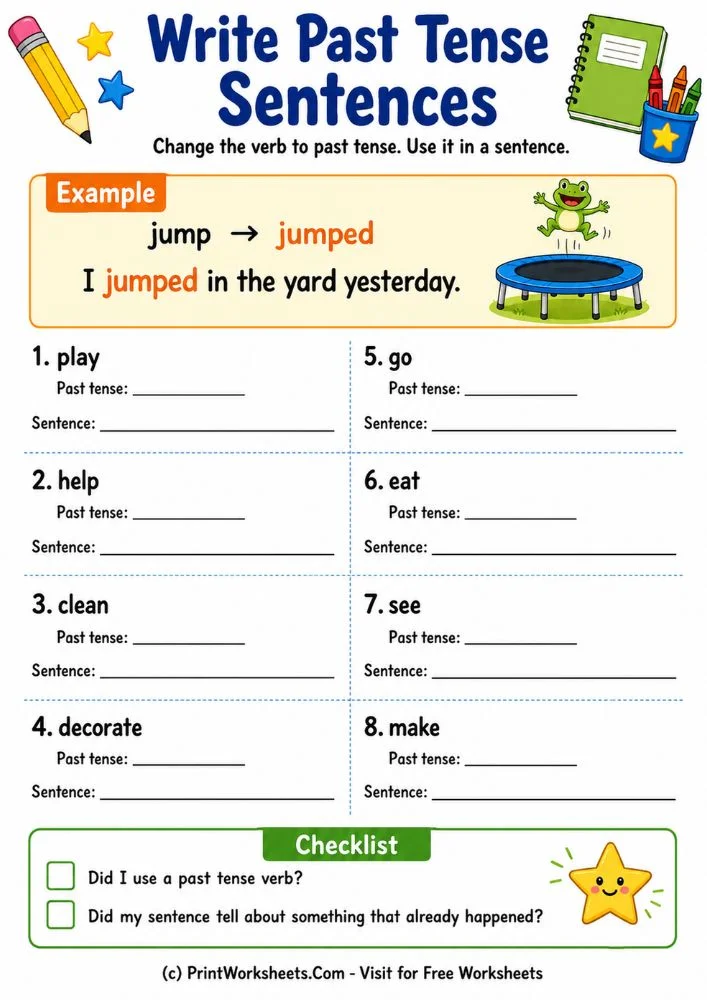 Write past tense sentences grammar worksheets printables