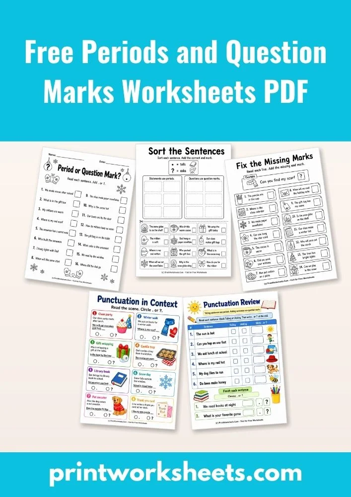 Writing Worksheets Worksheet - Free Periods and Question Marks Worksheets PDF 1st Grade | Free Printable