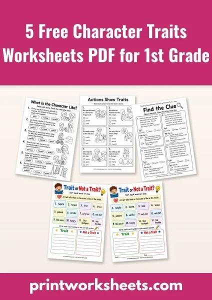 5 Free Character Traits Worksheets PDF for 1st Grade
