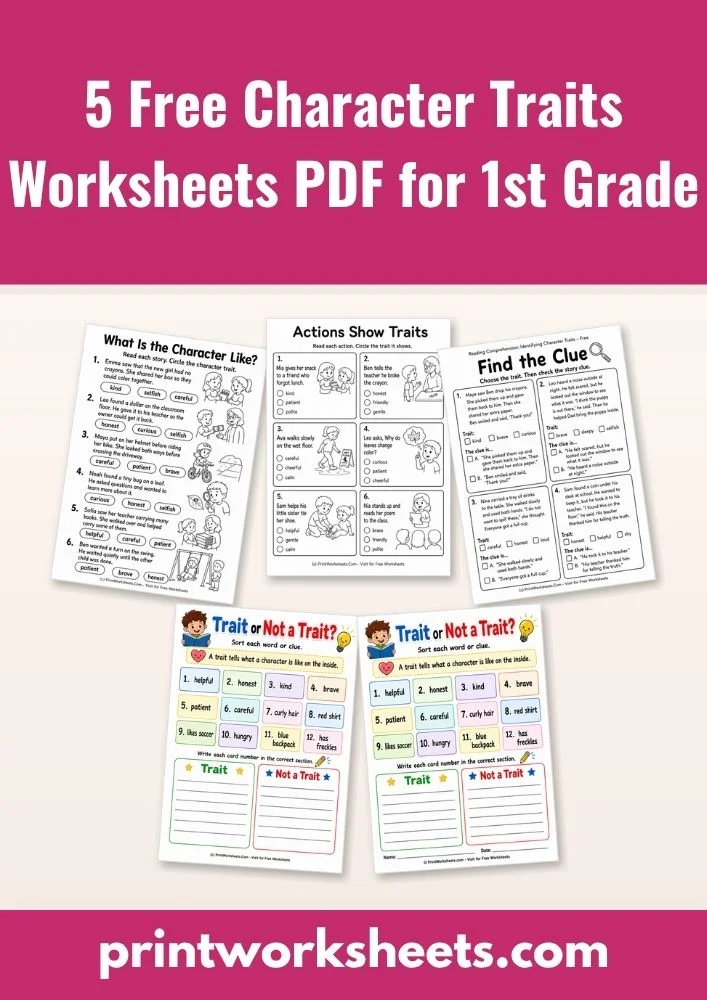 Reading Comprehension Worksheet - 5 Free Character Traits Worksheets PDF for 1st Grade | Free Printable