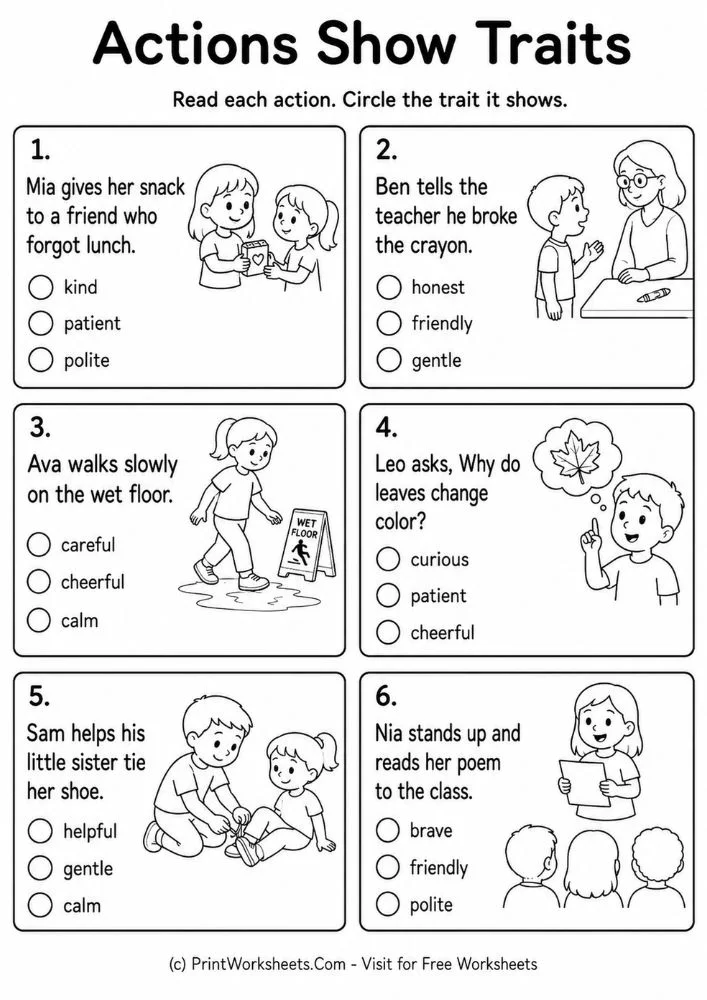 Actions show traits identifying character traits worksheets pdf