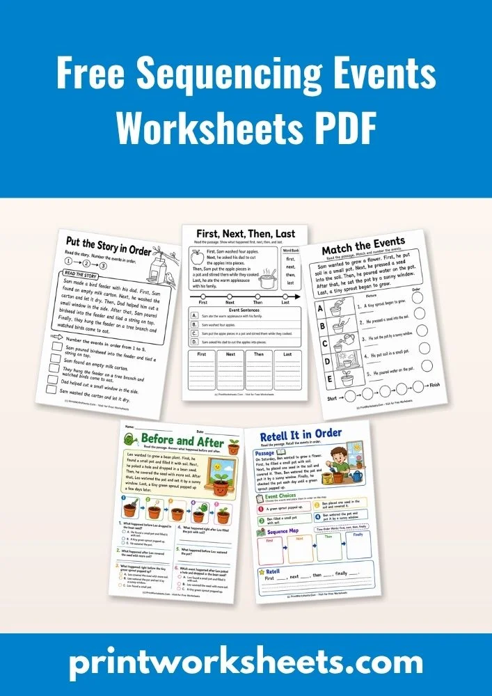 Reading Comprehension Worksheet - Free Sequencing Events Worksheets PDF for 1st Grade | Free Printable