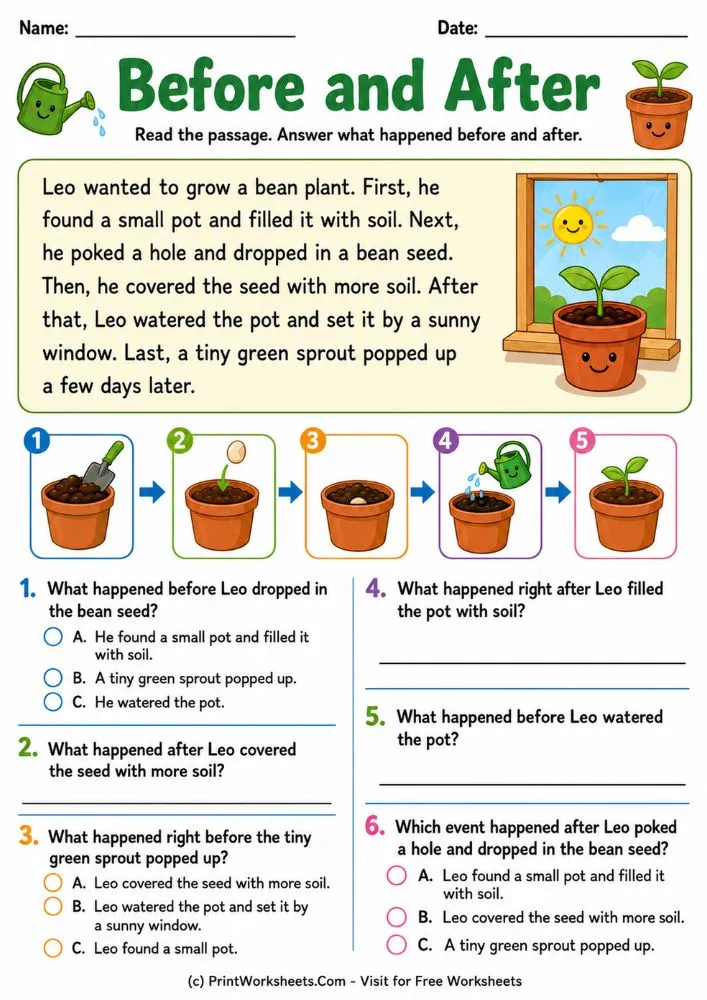 reading-comprehension-sequencing-events-worksheets-page-4 Before and after reading comprehension passages pdf