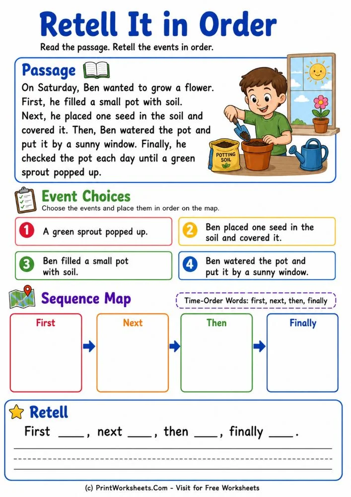 reading-comprehension-sequencing-events-worksheets-page-5 Retell the story in order sequence map activity