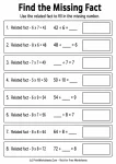 Grade 3 worksheet with related multiplication clues and missing division numbers