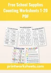 Free school supplies counting worksheets 1-20 pdf pack