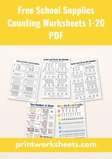Counting Worksheets Worksheet - Free School Supplies Counting Worksheets 1-20 PDF | Free Printable