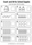 Count and write school supplies counting worksheets 1-20