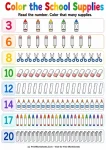 Free School Supplies Counting Worksheets 1-20 PDF - Worksheet Image