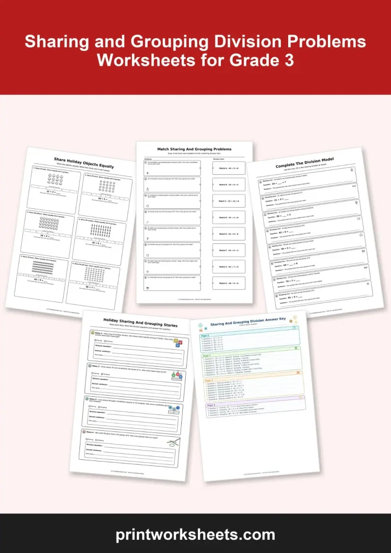 Sharing and Grouping Division Worksheets for Grade 3 Free Printable