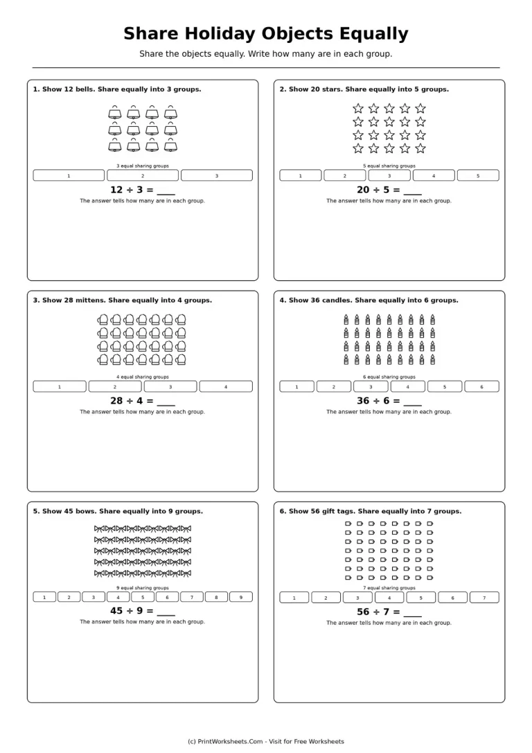 Sharing and grouping division worksheet for Grade 3