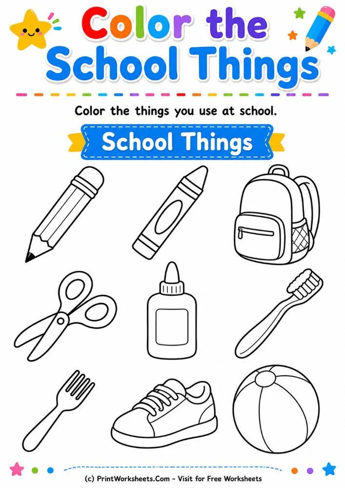 sorting objects by category color the school things