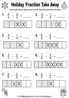 Fractions Worksheet - Subtract Fractions with Like Denominators Worksheets for Grade 4 | Free Printable