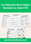 Free subtraction word problems worksheets for grade 2 pdf pack