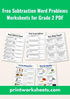 Word Problems Worksheet - Free Subtraction Word Problems Worksheets for Grade 2 PDF | Free Printable