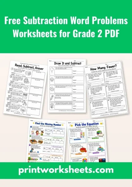 Free Subtraction Word Problems Worksheets for Grade 2 PDF