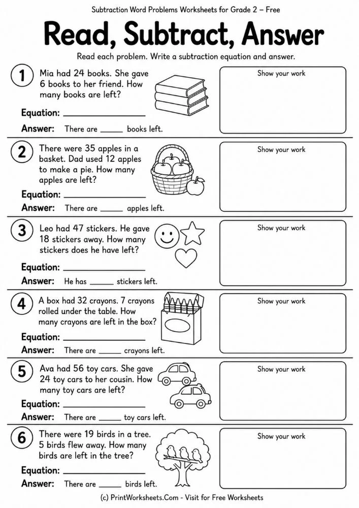 subtraction-word-problems-worksheets-for-grade-2-page-1 Read and subtract math word problems worksheets for grade 2