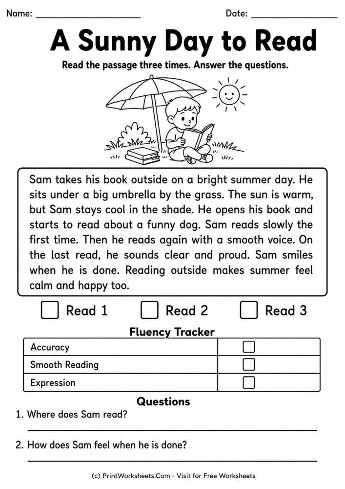 summer-reading-fluency-passages-for-grade-1-page-1 Summer reading fluency passages a sunny day to read