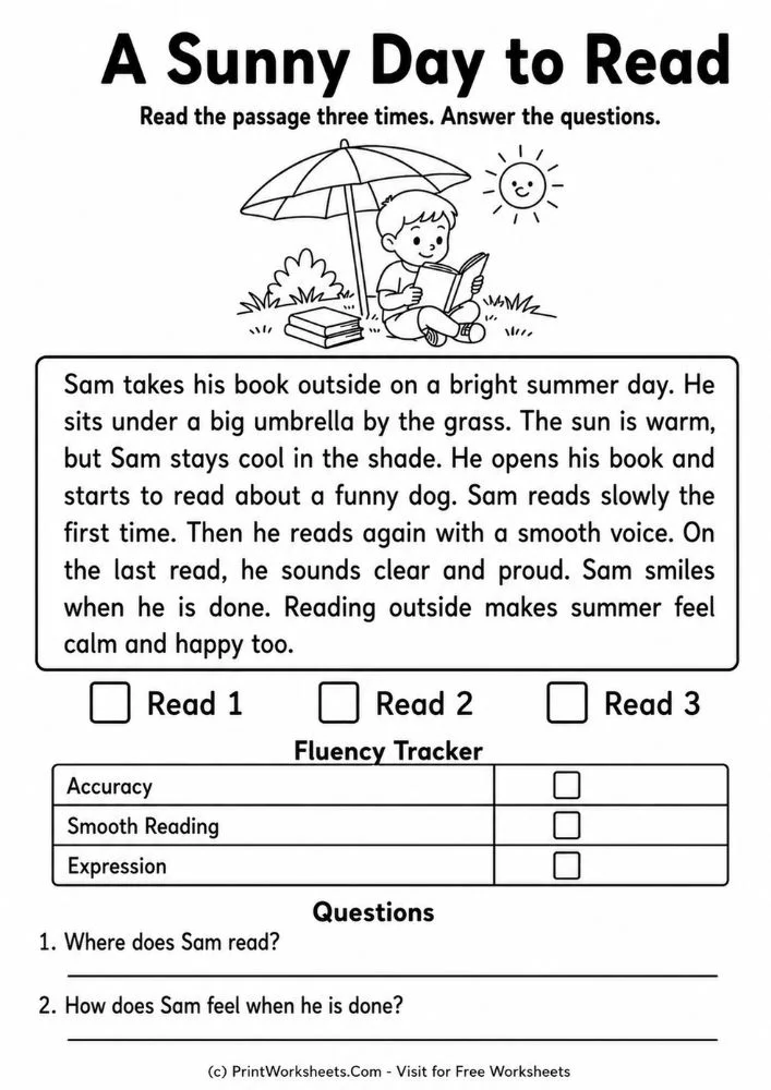 summer-reading-fluency-passages-for-grade-1-page-2 1st grade summer reading comprehension worksheets pdf