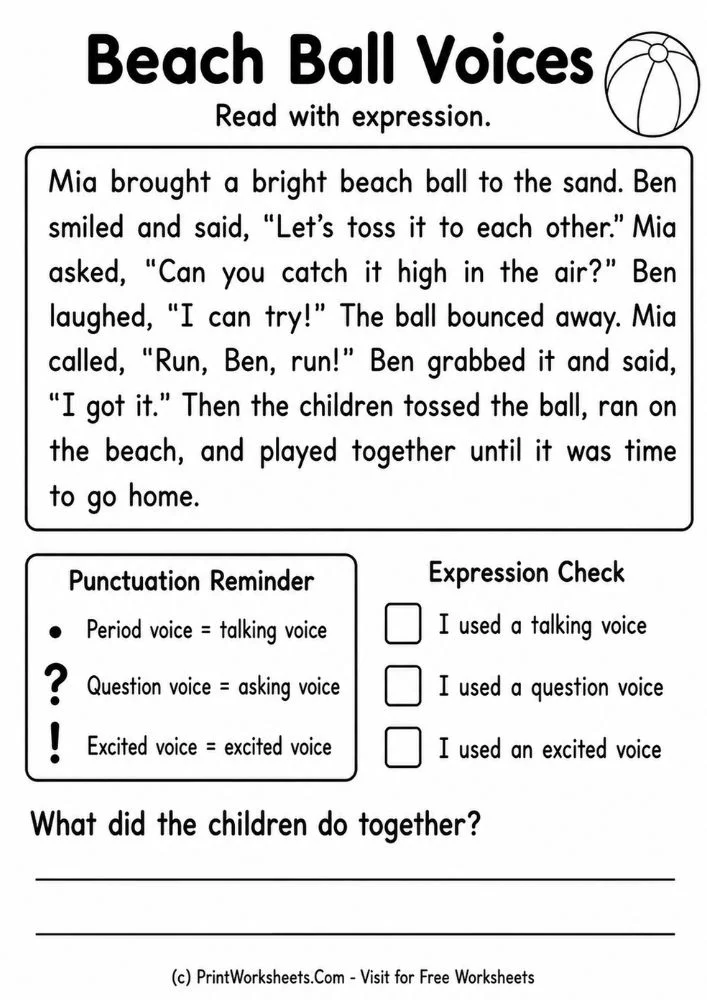 summer-reading-fluency-passages-for-grade-1-page-4 Summer reading fluency passages expression check printable