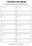 Partition the whole unit fractions on number lines worksheets for grade 3
