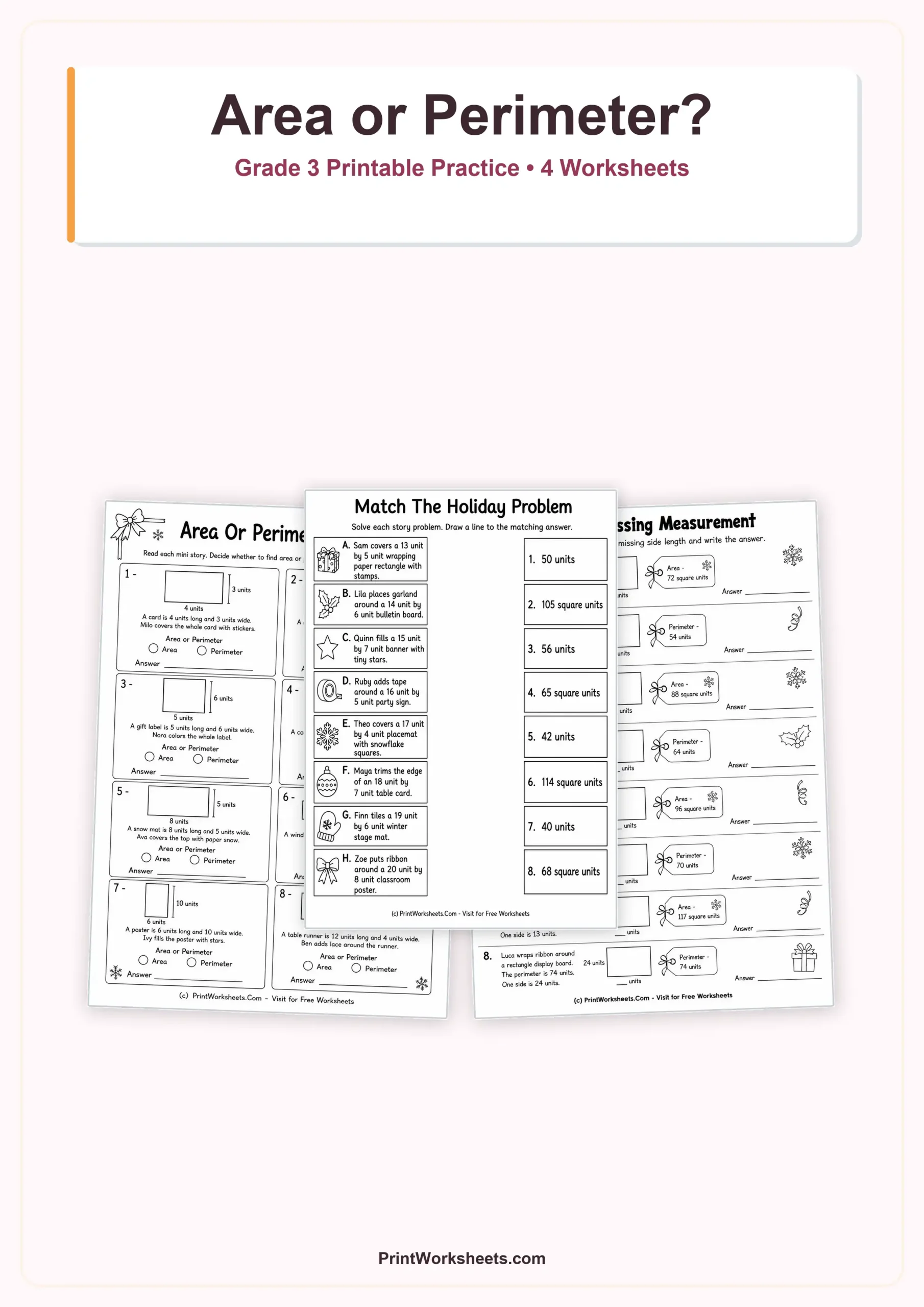 Word Problems Worksheet - Area and Perimeter Word Problems Worksheets for Grade 3 | Free Printable