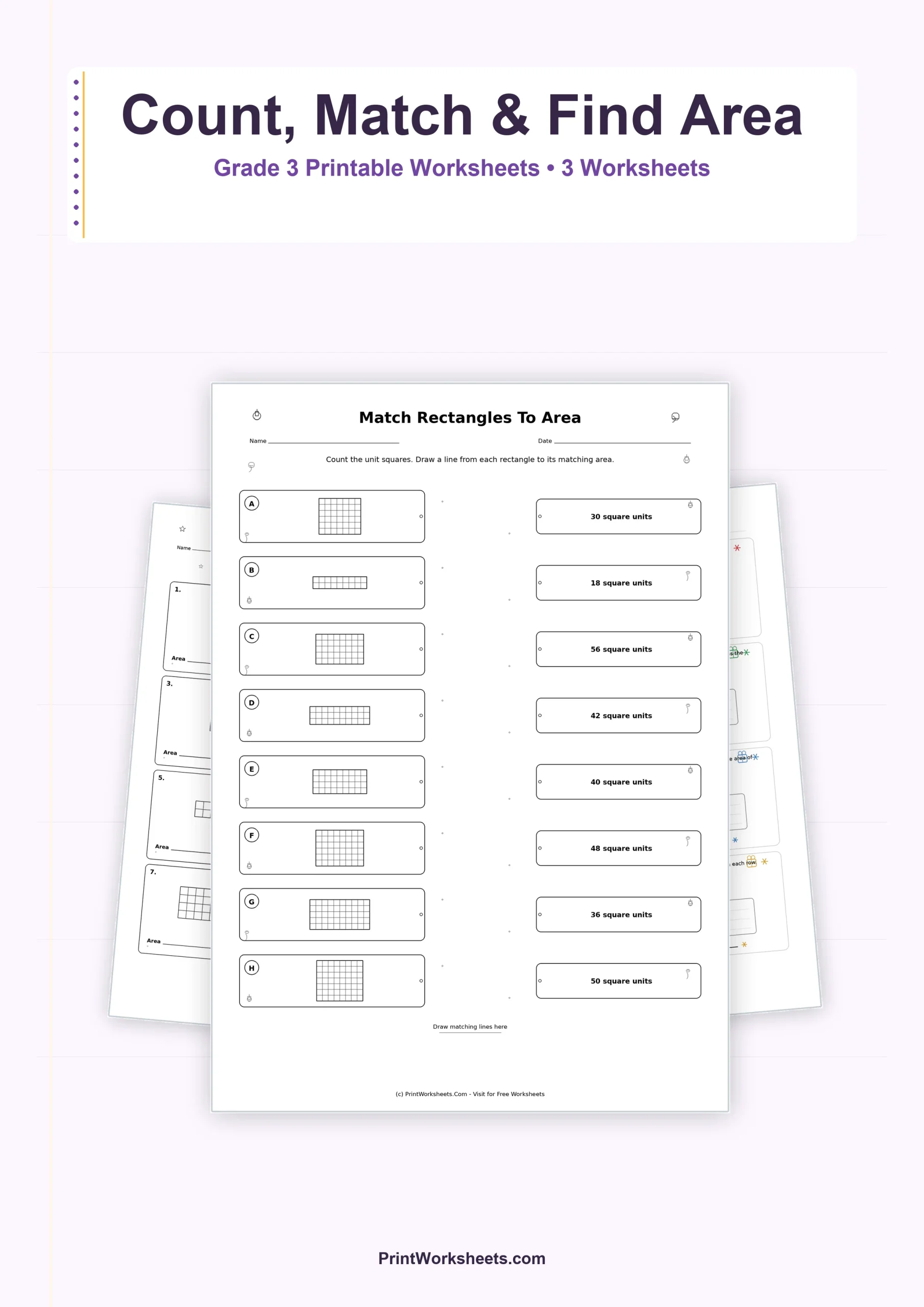 Area of Rectangles with Unit Squares Worksheets for Grade 3 - Free Printable Worksheet