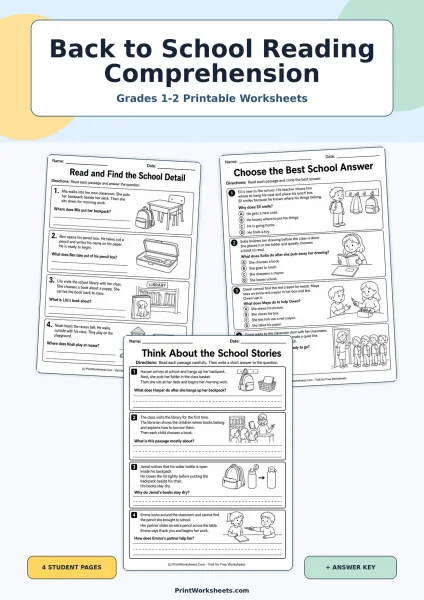 Back to School Reading Comprehension Passages for Grades 1-2