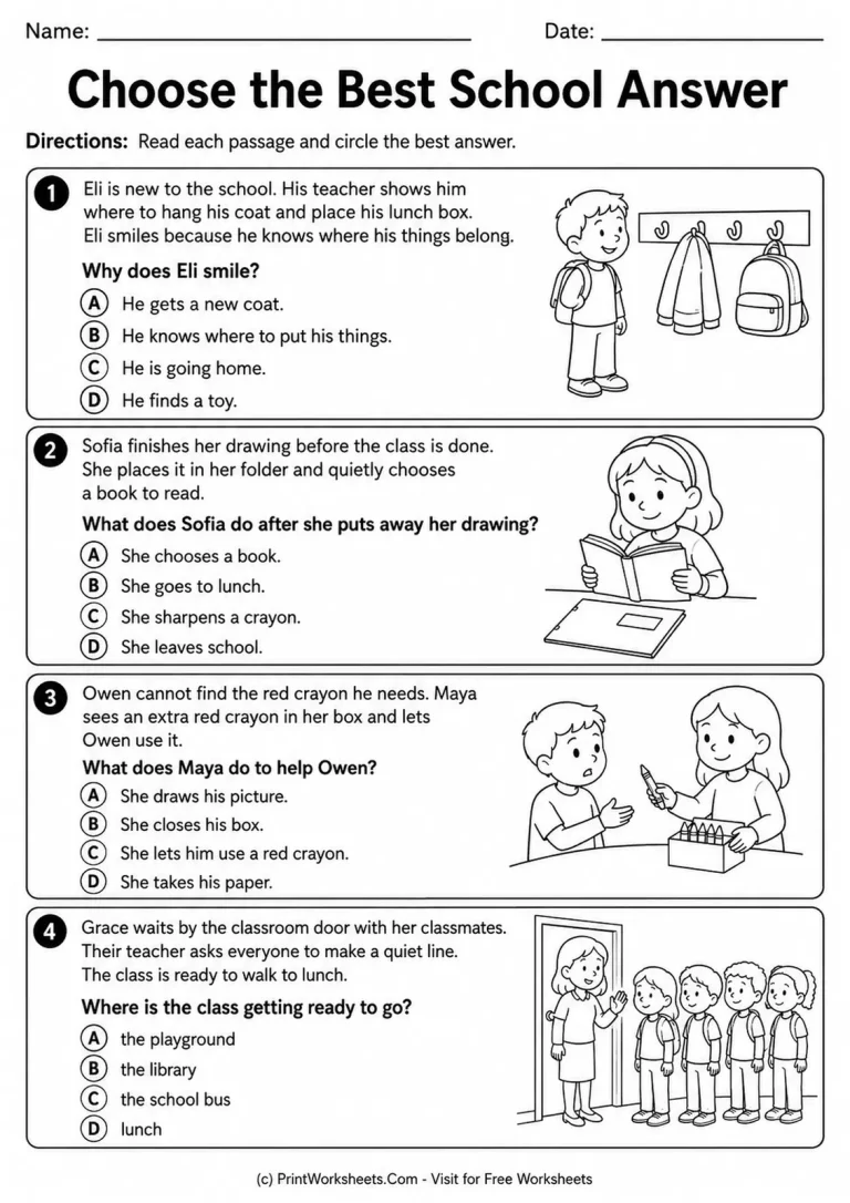 Choose the Best School Answer Worksheet Back to school multiple choice reading worksheet