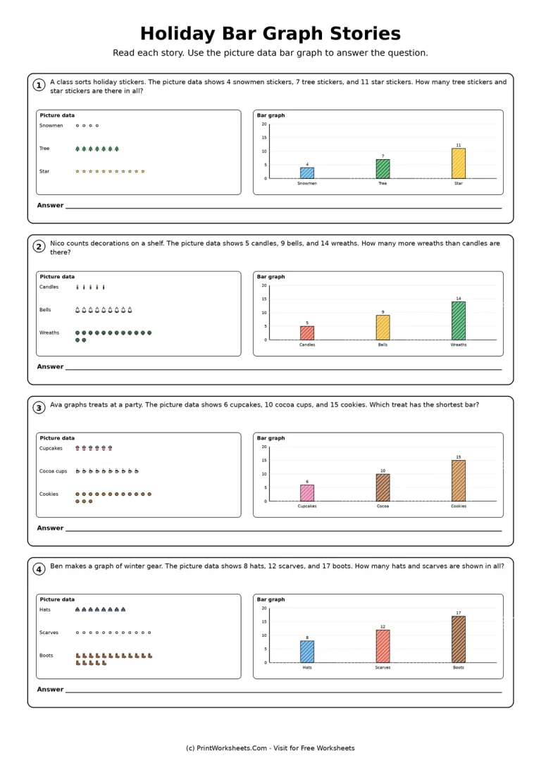 Holiday Bar Graph Stories Holiday Bar Graph Stories printable worksheet