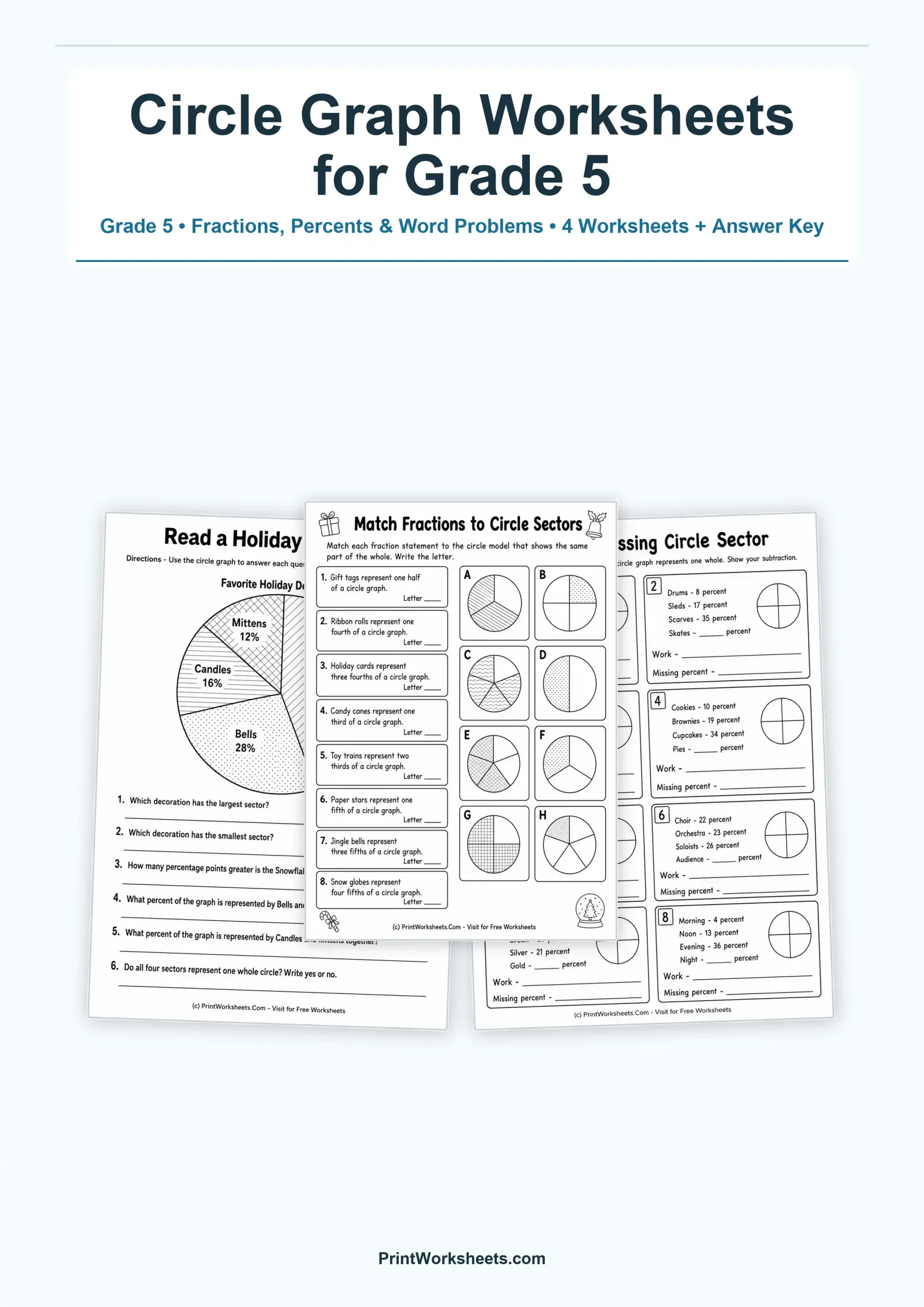 Data and Graphing Worksheet - Circle Graph Introduction Worksheets for Grade 5 | Free Printable